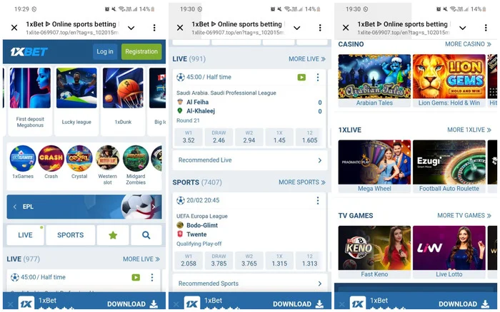 Mobile version of 1xBet